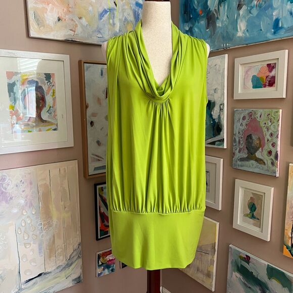 Express Dresses & Skirts - Y2K Express Lime Green Draped Sleeveless Cowl Neck Mini Dress Going Out Size L